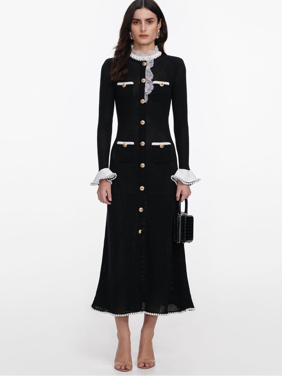 Self-Portrait Dresses & Skirts - NWOT Self-Portrait BLACK LACE TRIM KNIT MIDI DRESS
